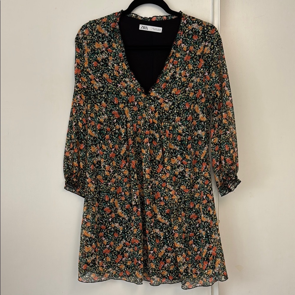 Zara Floral V-Neck Mini Dress